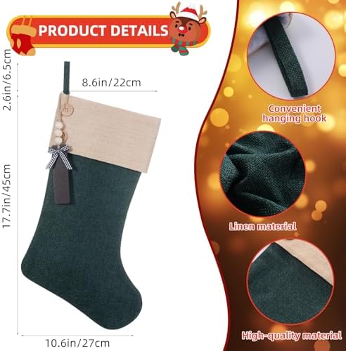 19.5" Personalized Burlap Christmas Stockings, Flaxen Green, 6Pcs - Image 2