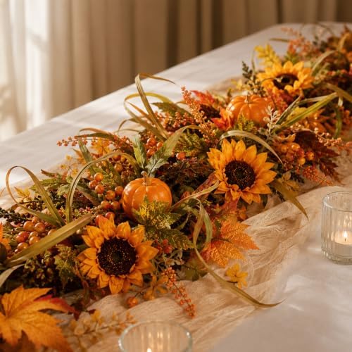 6 Ft Fall Garland for Mantle, Pumpkins Artificial Autumn Garland Decor - Image 4