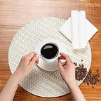 Restaurantware Round White Woven Pearl Placemat, 15 in, 6 Pack - Image 5