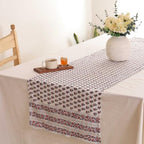 Hand Block Printed Cotton Table Runner, Machine Washable Cotton Runner, Boho Floral Dining Room Accent for Large Dining Tables and Console Displays, 18x90 Inches - Blue & Red - Image 2