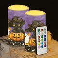 Halloween Flameless Candles with Remote, 2 Pack LED Battery Operated Candles for Halloween Party Multicolor Flameless Electric Pillar Candle with Black Cat Ghost by WelcometoLuarisgur