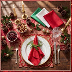 LemonRoad 36 Pcs Cloth Napkins and Napkin Ring Holders, Reusable Fabric for Table Decor Banquet Holiday Dinner Party Supply(Red,Green,White,Norfolk Pine) - Image 2