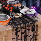 Halloween Table Runners Lace Black Bat Linen Drape Scary Theme Spooky Decor by LuoluoHouse