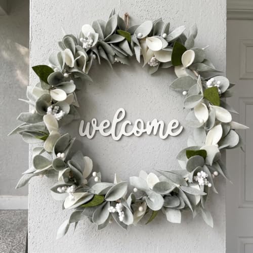 Peryiter 20 Inch Felt Christmas Wreath with White Berries, Xmas Door Decor by Peryiter