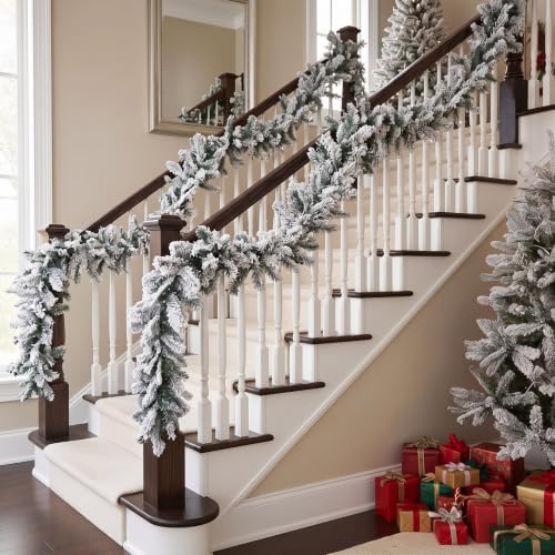 Suncalla 2 Pcs 12ft Thick Christmas Alaskan Pine Christmas Garland Flocked - Image 4