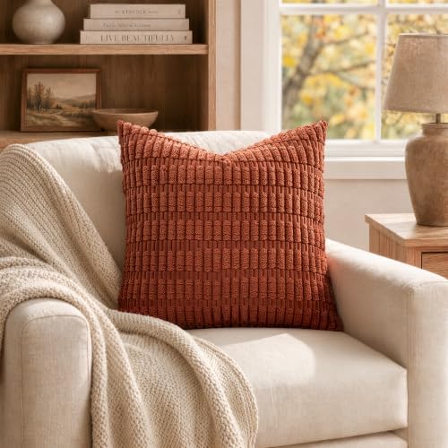 MIULEE Fall Euro Sham Corduroy Decorative Throw Pillow Covers 24x24 Rust - Image 6