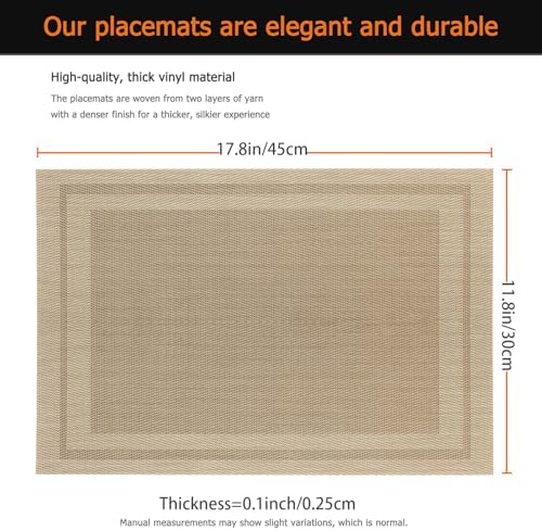 Khaki Vinyl Placemats Set of 12, Heat Resistant Table Placemats - Image 3
