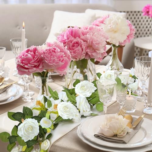 Sggvecsy 6Pcs 46.5Ft Artificial Rose Vine Fake Flower Garland Floral Garland Faux Silk Hanging Vine Rose Ivy Vines for Wedding Arch Party Wall Garden Ceremony Background Outdoor Decor (White) - Image 4