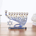 Matashi Hand Painted Enamel Menorah Candelabra with Gold Accents Crystals - Image 5