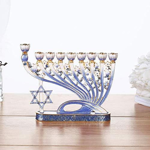 Matashi Hand Painted Enamel Menorah Candelabra with Gold Accents Crystals - Image 5