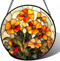 Orange Calendula Flower Stained Glass Window Hanging Suncatcher Gifts 9.8" by Follow