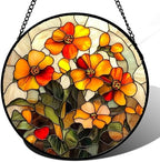 Orange Calendula Flower Stained Glass Window Hanging Suncatcher Gifts 9.8" by Follow