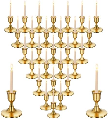Gold Wine Glass Metal Candlestick Holders -Vintage Modern Metal Taper Candle Holders, Decorative Centerpiece for Table Mantel, Wedding Kitchen Home Decor, Wedding Gift,30Pcs by Unknown