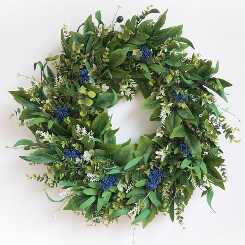 HomeKaren Wreaths for Front Door 26", Door Spring Wreath with Eucalyptus Olive Boxwood Leaves, Greenery Wreath Door Decoration for Spring Summer All Season Home and Outdoor by HomeKaren