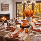 8 Set Boho Placemats with Table Runner, Scalloped Woven, Orange - Image 4