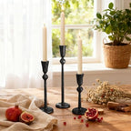 Set of 3 Antique Black Taper Candle Holders Cast Iron Candlestick Holder - Image 6