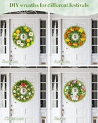 22 Inch Artificial Boxwood Wreaths for Front Door with Sash Outdoor Summer Wreath for Front Door, Spring Green Wreath UV Resistant Waterproof for Wall Window Porch Farmhouse Wedding Year Round - Image 5