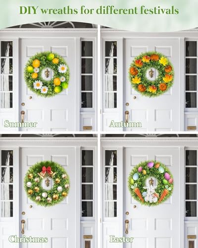 22 Inch Artificial Boxwood Wreaths for Front Door with Sash Outdoor Summer Wreath for Front Door, Spring Green Wreath UV Resistant Waterproof for Wall Window Porch Farmhouse Wedding Year Round - Image 5