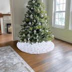 AOGU 60 Inch Sequin Faux Fur Christmas Tree Skirt Decoration for Merry Christmas Party White Plush Silver Sequin Snowflake Xmas Christmas Tree Skirt Decorations - Image 6