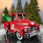 Zaer Ltd. Metal 18.5" Long Multi-Seasonal Christmas and Harvest Pickup Truck with Metal Tree, Pumpkins, and Matching Side-Magnet Sets (Antique Red) - Image 3