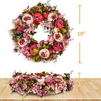 BOMAROLAN Artificial Peony Flower Wreath 19Inch Vintage Blooming Silk Peonies Spring Summer Fall Winter Large Wreaths Flower Green Leaves for Outdoor Front Door Indoor Wedding Wall Or Window Décor - Image 7