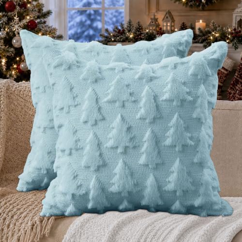 DFXSZ Christmas Tree Pillow Covers 20x20 Set of 2 Christmas Decor Blue by DFXSZ