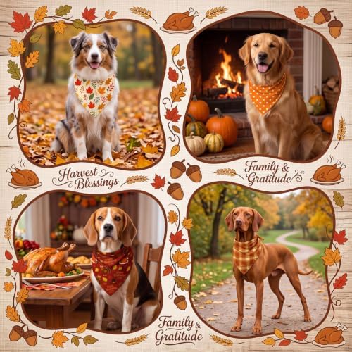 Abbylike 50 Pcs Thanksgiving Dog Bandanas Bulk, Pumpkin Turkey Leaves - Image 2