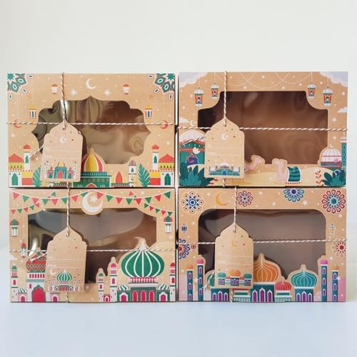 Fjlitx Ramadan Eid Mubarak Favor Boxes 20pcs Eid Mubarak Box Party Favors Candy Ramadan Box with Label Cards and String - Image 3