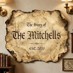 Personalized Family Name Sign, Custom Faux Antique Parchment Wall Decor, "The Story of" Vintage Scroll Plaque, Flat MDF Board with Realistic 3D Print (Not Real Burned Paper), Old World Home Art - Image 3