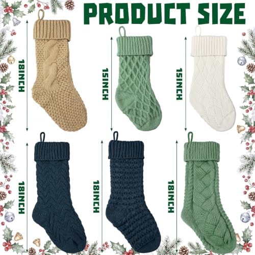 Syhood 6 Pcs Cable Knit Christmas Stockings Large Christmas Stocking, Fresh - Image 2
