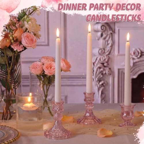 Mumufy 12-piece Blush Pink Glass Candle Holders with Flameless Taper Candle - Image 6