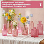 Colored Glass Vases Bulk 32 Pcs - Assorted Vintage Bud Vases for Wedding Centerpieces, Rustic Embossed Glass Bottles for Table Decor, Home Floral Arrangements with Pink Series (2-6 Inch) - Image 6