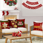Set of 4 Christmas Pillow Covers 26x26 Inch Xmas Pillow Cases Velvet Throw Pillow Covers Red Gold Winter Holiday Cushion Covers Outdoor Couch Sofa Home Decorations for New Year - Image 7