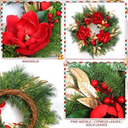 24" Magnolia Christmas Wreaths for Front Door, Artificial Magnolia Christmas Flower with Gold Leaves for Outdoor Indoor Home Wedding Christmas New Year - Image 3
