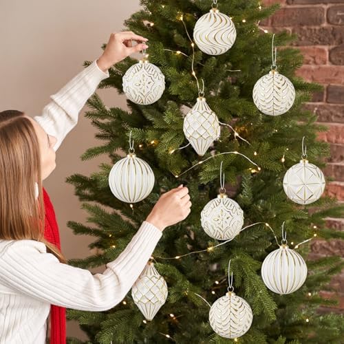 16Pcs Vintage Rustic Christmas Ball Ornaments - Large Shatterproof Neutral Christmas Ornaments Set Farmhouse Christmas Decor for Xmas Tree Home Party Holiday (Gold) - Image 6