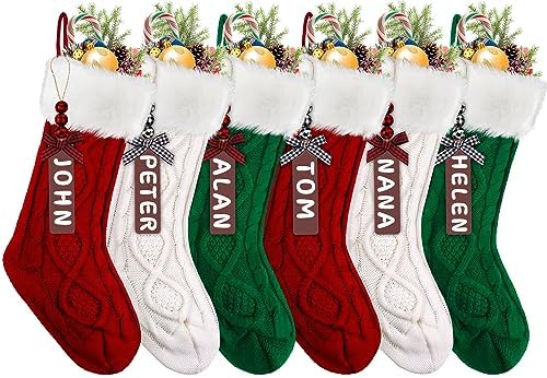 XIMISHOP 6Pcs Christmas Stocking,18”Large Cable Knitted Stocking with Tags by XIMIS