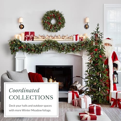 Balsam Hill Winter Meadow Christmas Wreath - 28" Bounty of Winter Greenery Front Door Wreath with Hand-Gathered Foliage & Battery-Operated LED Clear Lights - Image 6