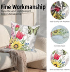 4 Pcs/Set Floral Pillow Covers Pink Yellow Flowers Green Leaves Butterflies Plants Geometric Vintage Throw Pillow Covers for Outdoor Home Couch Sofa Bedroom Farmhouse, 26"x26" - Image 2