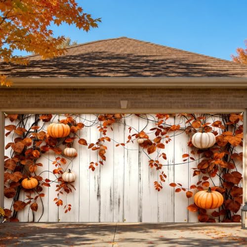 Thanksgiving Garage Door Banner 157.5x70.9in Autumn Pumpkin Vine Backdrop 2D Printed Farmhouse Fall Outdoor Garage Cover with Rope 10 Grommets for Home Yard Decor - Image 2