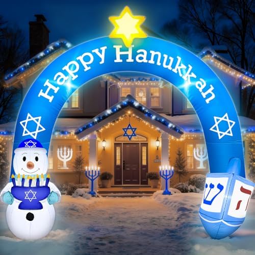 8 FT Hanukkah Inflatable Outdoor Decorations-Giant Chanukah Blow Up Inflatable Arch with Snowmen & Dreidel-Built in 5 LED Lights,Hanukkah Outdoor Decorations for Holiday Lawn Yard Garden Decor by TURNMEON