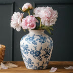 Blue and White Vase, 8 Inch Vintage Chinoiserie Ceramic Vase, Rustic Flower Vases Decorative Antique Vases for Home Decor, Retro Ice Cracked Porcelain Farmhouse Table Centerpieces Decor by Unknown