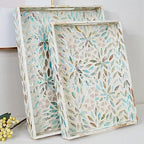 Mother of Pearl Serving Tray Set 2pcs Handmade Ottoman Decorative Trays - Image 2