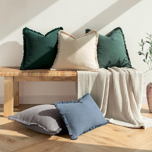 MIULEE Boho Linen Fringe Decorative Throw Pillow Covers Army Green 18x18 - Image 5