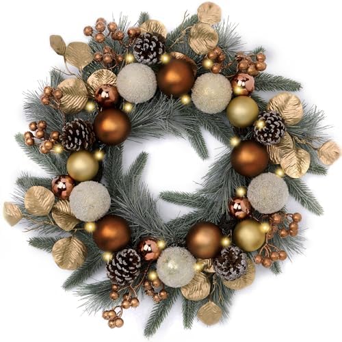 Valery Madelyn 20" Pre-Lit Christmas Wreath for Front Door with Lights by ValeryMadelyn