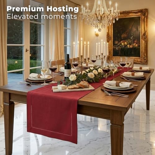 Signature Linen™ by D'Moksha, Red Table Runner 90 Inches Long, 100% Pure Linen, Hemstitch, 14 x 90 Inch Table Runner for Dresser, Dining- Fall, Weddings, Outdoor Hosting - Image 3