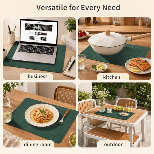 Maxpearl Faux Leather Placemats Set of 6, Easy to Clean, Dark Green - Image 6