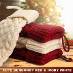 LIBWYS Knit Christmas Décor Stockings with Name Tags, 4 Pack 18" Large Cable Xmas Stockings Classic Burgundy Red Ivory White Chunky Hand Decoration Stockings - Image 4