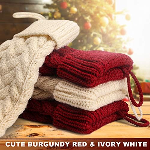 LIBWYS Knit Christmas Décor Stockings with Name Tags, 4 Pack 18" Large Cable Xmas Stockings Classic Burgundy Red Ivory White Chunky Hand Decoration Stockings - Image 4