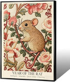 Elegant Chinese Zodiac Wall Art - Year of the Rat Poster with Embroidery Style Floral Pattern for Home Office and Apartment Decor 16X24 in Black Framed by Unknown
