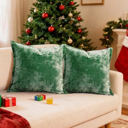 Greek Velvet Euro Sham Covers Set of 2 26x26 Luxury Soft Solid Pillow Covers for Living Room Bedroom Yard,Green by LRRocaloca